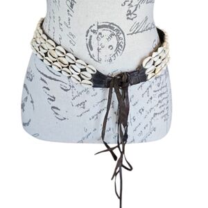 African Handcrafted Cowrie Shell Brown Leather Tie Belt